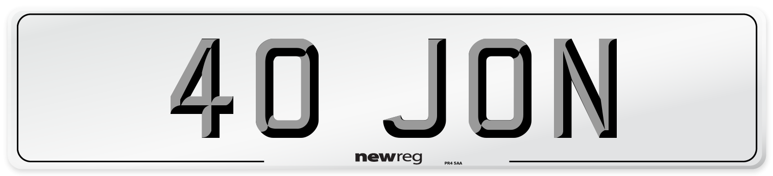 40 JON Number Plate from New Reg